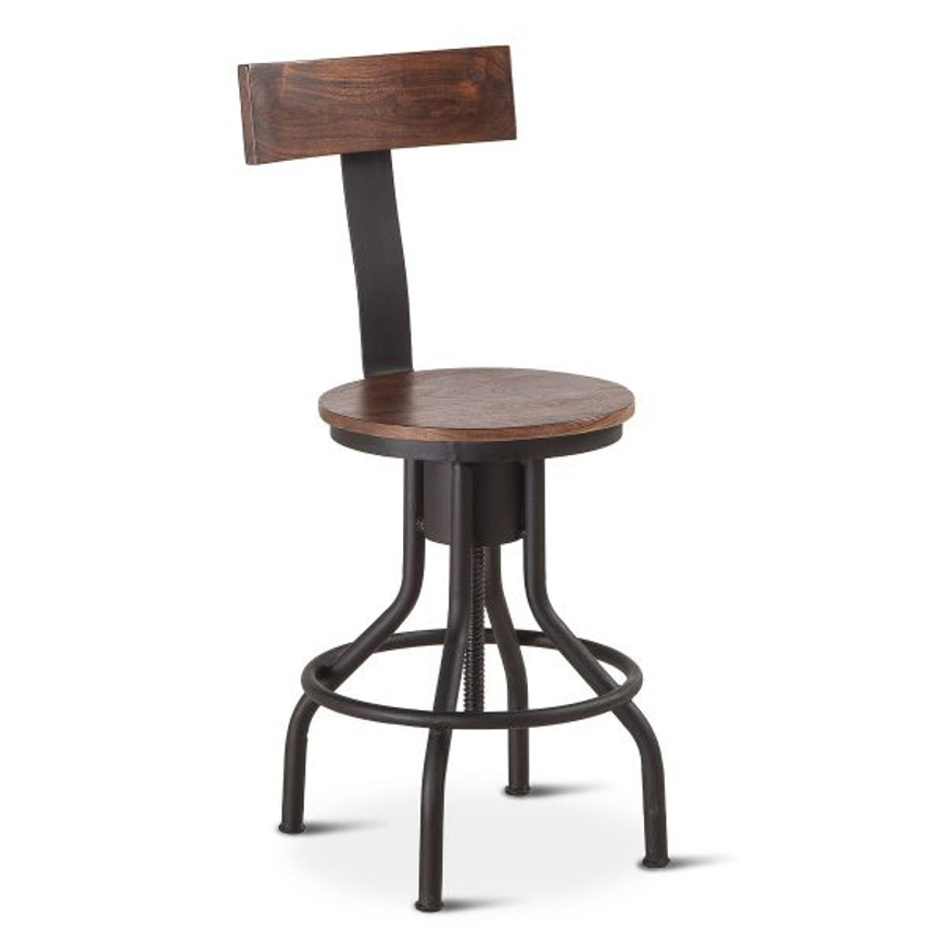 Picture of Industrial Modern Adjustable Stool with Backrest in Walnut