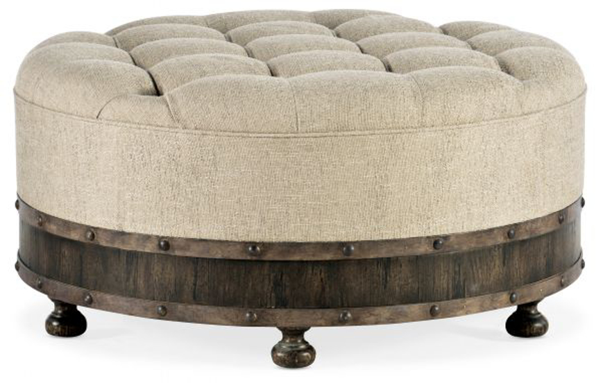 Picture of LA GRANGE GIDDINGS ROUND UPHOLSTERED COCKTAIL OTTOMAN