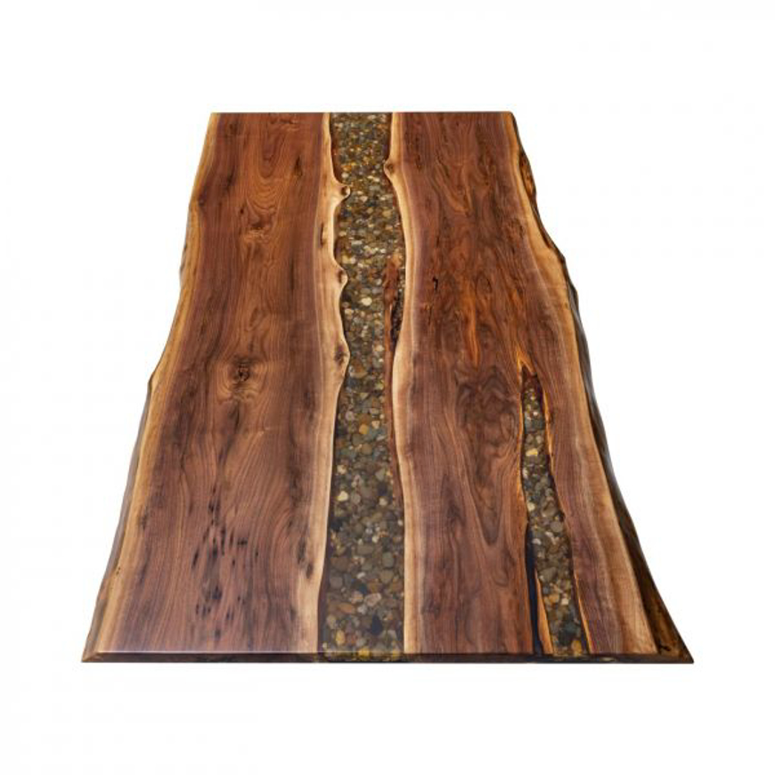 Picture of EPOXY TOP DINING TABLE WITH RIVER ROCK