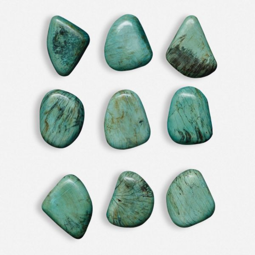 Picture of PEBBLES WOOD WALL DECOR AQUA SET OF 9